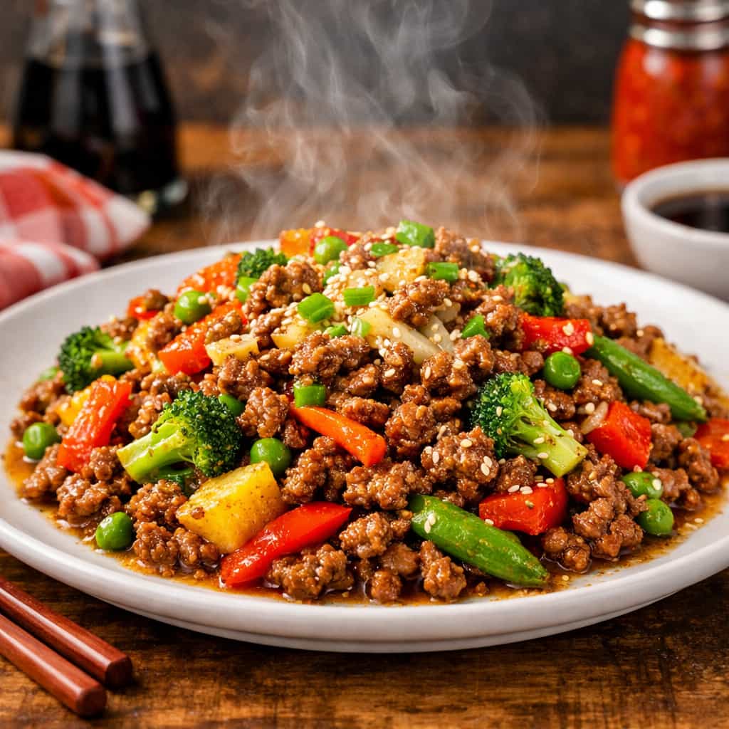 Simple Ground Beef Stir Fry with Vegetables